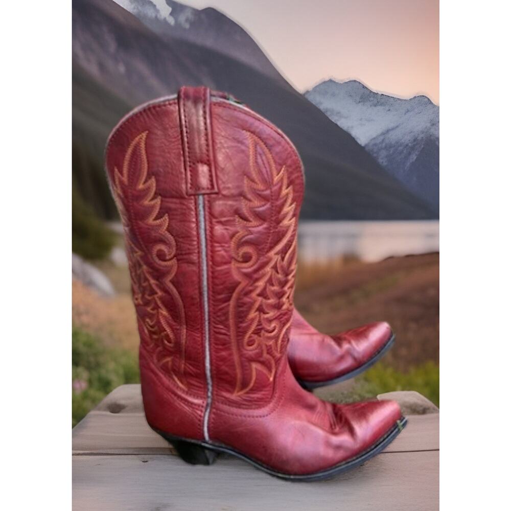 Womens Vintage Laredo Red Heel Western Cowgirl Boots Leather Sz 8 M